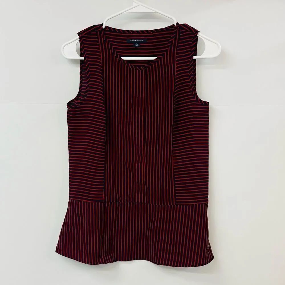 🔥4/$25 Tommy Hilfiger Blue Red Striped Sleeveless Top, XS